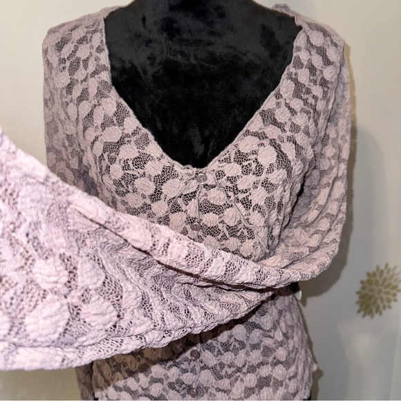 Self Esteem Women’s Purple L/S Lace Button-Up Shirt Top Chic Feminine - Picture 4 of 15